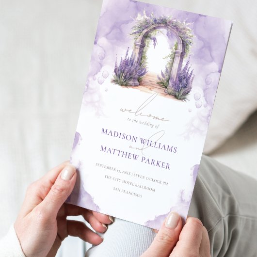 Programme Watercolor Lavender Garden Wedding