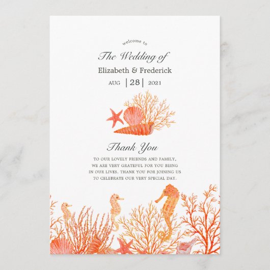 Programme Watercolor Living Coral Beach Wedding (Devant)