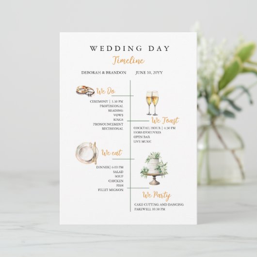Programme Watercolor Wedding day Timeline Flat Program (Debout devant)