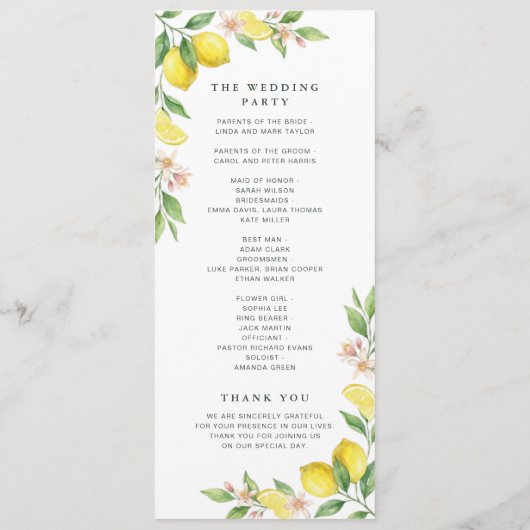 Programme Watercolor Wreath Mediterranean Citrus Wedding (Dos)