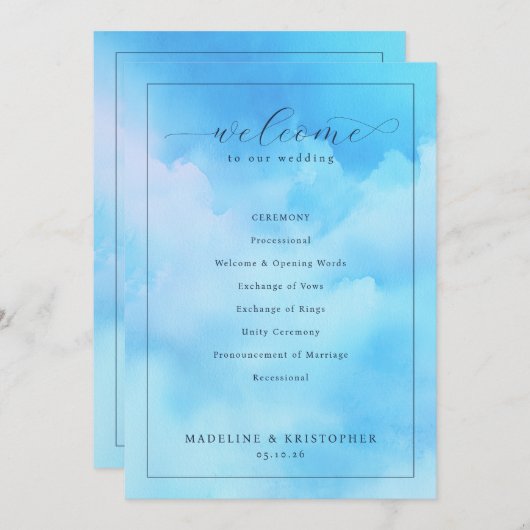 Programme "Wed" Blue Cloudy Sky Ceremony Schedule (Devant / Derrière)