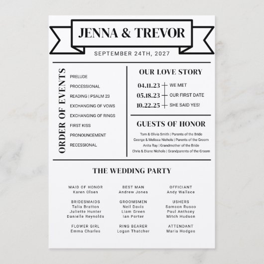 Programme Wedding Ceremony Program With Icons Minimalist (Devant)