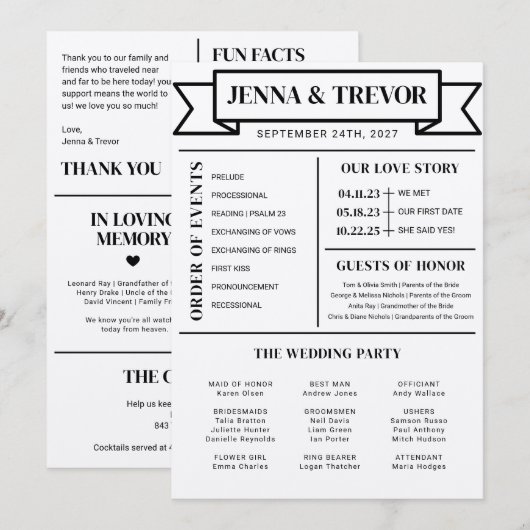 Programme Wedding Ceremony Program With Icons Minimalist (Devant / Derrière)