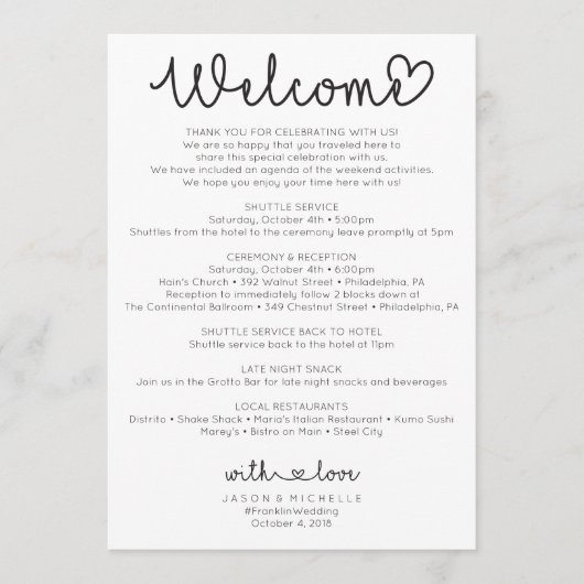 Programme Wedding Itinerary - Wedding Welcome - Love Script (Devant)