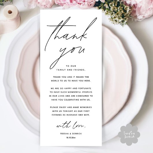 Programme Wedding Minimalist Wedding Dinner Thank You Card