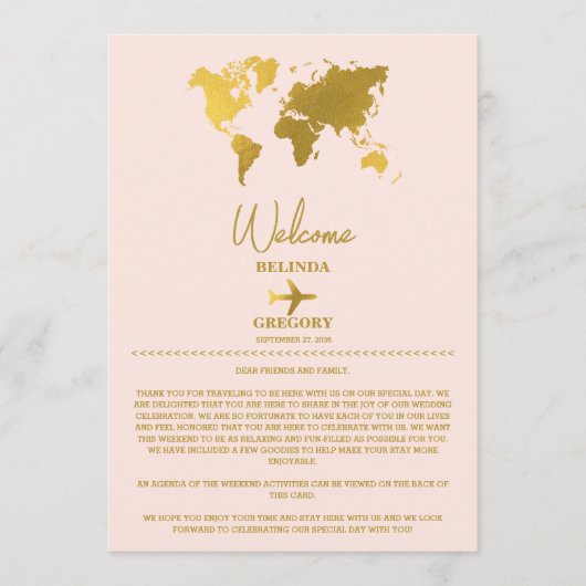 Programme Wedding Passport Gold Blush Pink Itinerary (Devant)