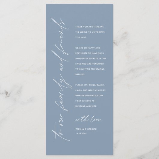 Programme Wedding Reception Dinner Modern Thank You Card (Devant)