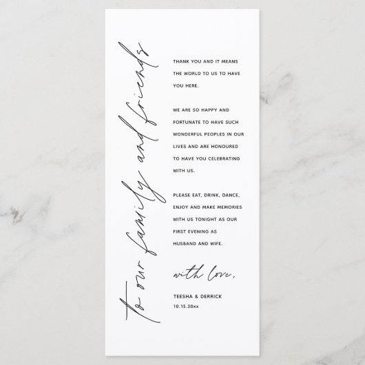 Programme Wedding Reception Dinner Modern Thank You Card (Devant)