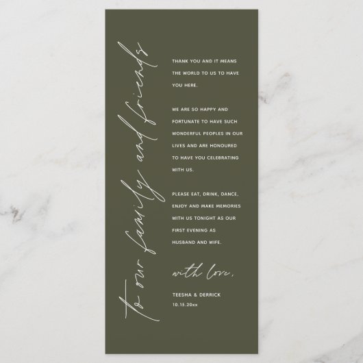 Programme Wedding Reception Dinner Modern Thank You Card (Devant)