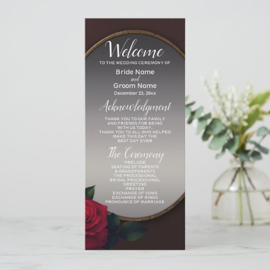 Programme Wedding Red Blush Floral Silver Gray Mirror (Debout devant)