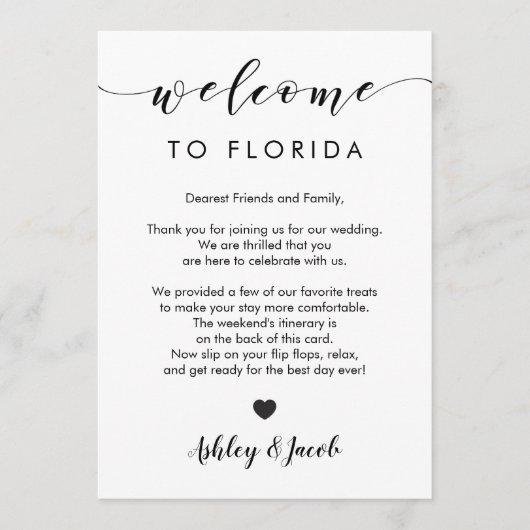 Programme Wedding Welcome Letter & Weekend Itinerary Card (Devant)