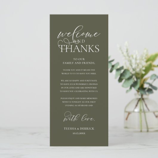 Programme "Welcome and Thanks" Classy Reception Guest Card (Debout devant)