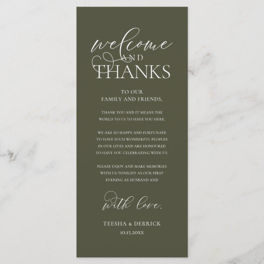 Programme "Welcome and Thanks" Classy Reception Guest Card (Devant)