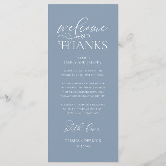 Programme "Welcome and Thanks" Classy Reception Guest Card (Devant)