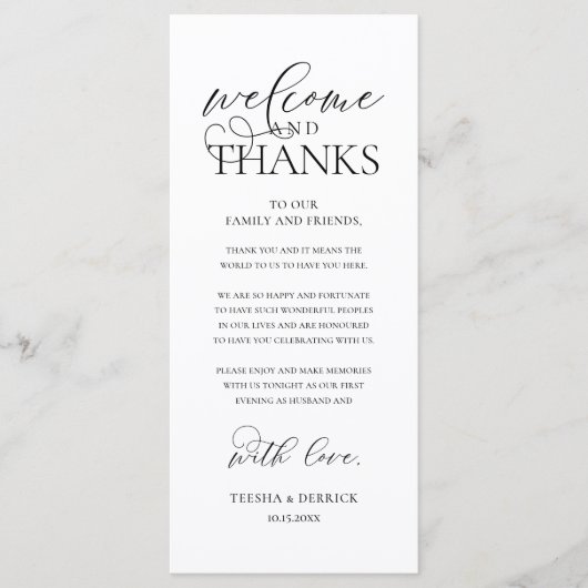 Programme "Welcome and Thanks" Classy Reception Guest Card (Devant)