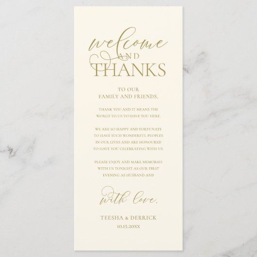 Programme "Welcome and Thanks" Classy Reception Guest Card (Devant)