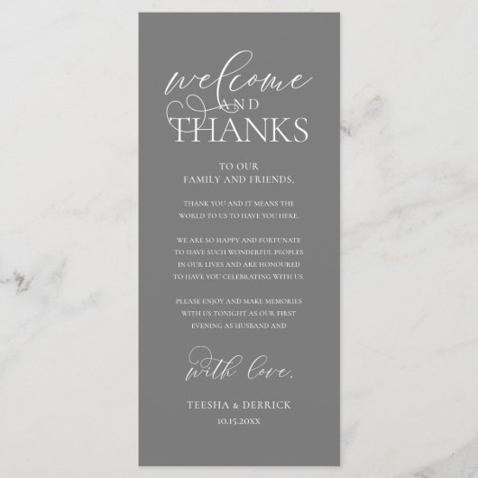 Programme "Welcome and Thanks" Classy Reception Guest Card (Devant)