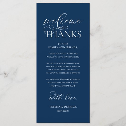 Programme "Welcome and Thanks" Classy Reception Guest Card (Devant)