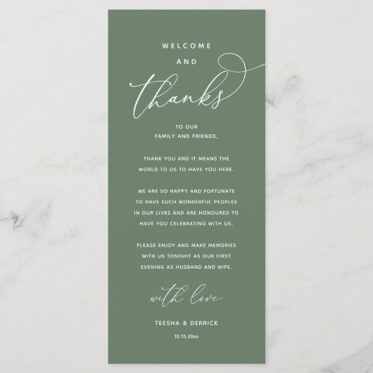 Programme "Welcome and Thanks" Elegant Reception Guest Card (Devant)