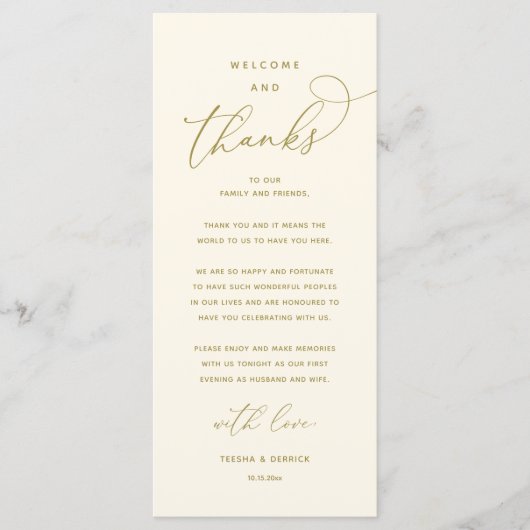 Programme "Welcome and Thanks" Elegant Reception Guest Card (Devant)
