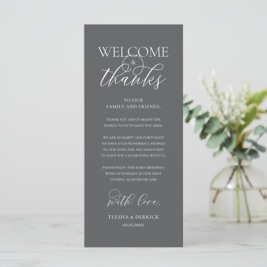 Programme "Welcome and Thanks" Elegant Reception Guest Card (Debout devant)