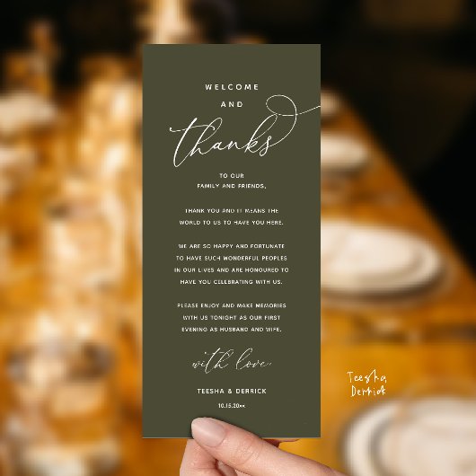 Programme "Welcome and Thanks" Elegant Reception Guest Card