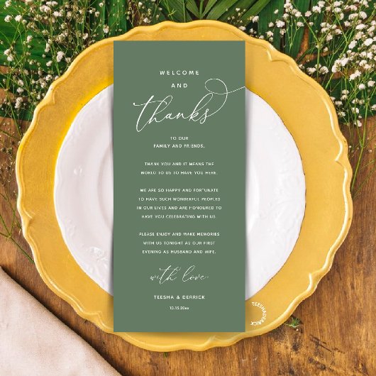Programme "Welcome and Thanks" Elegant Reception Guest Card