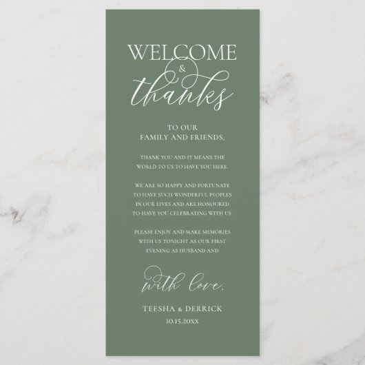 Programme "Welcome and Thanks" Elegant Reception Guest Card (Devant)