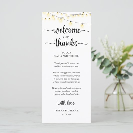 Programme "Welcome and Thanks" Rustic Reception Guest Card (Debout devant)