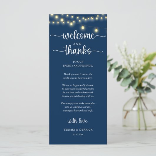 Programme "Welcome and Thanks" Rustic Reception Guest Card (Debout devant)