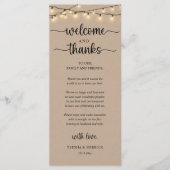 Programme "Welcome and Thanks" Rustic Reception Guest Card (Devant)