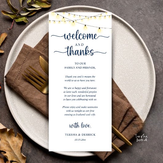 Programme "Welcome and Thanks" Rustic Reception Guest Card