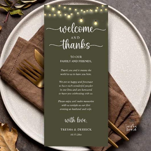 Programme "Welcome and Thanks" Rustic Reception Guest Card