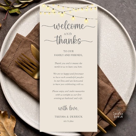 Programme "Welcome and Thanks" Rustic Reception Guest Card