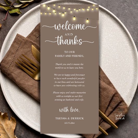 Programme "Welcome and Thanks" Rustic Reception Guest Card
