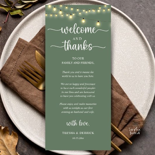 Programme "Welcome and Thanks" Rustic Reception Guest Card