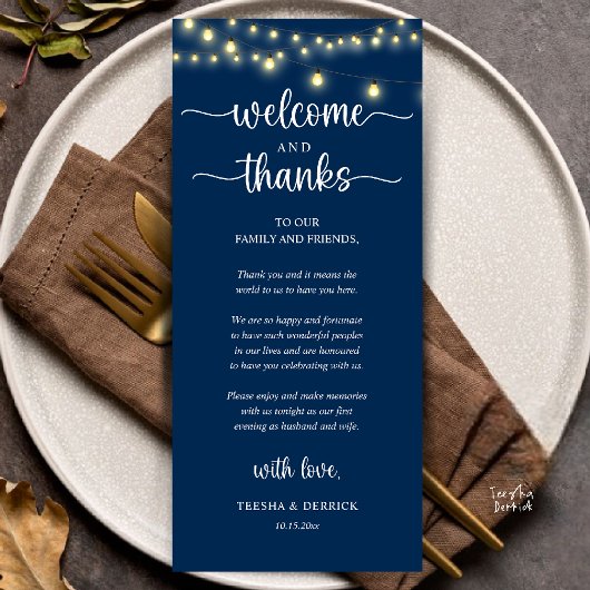 Programme "Welcome and Thanks" Rustic Reception Guest Card