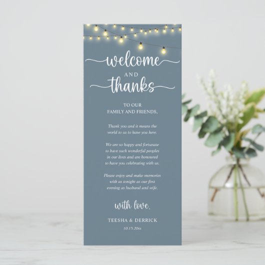 Programme "Welcome and Thanks" Rustic Reception Guest Card (Debout devant)