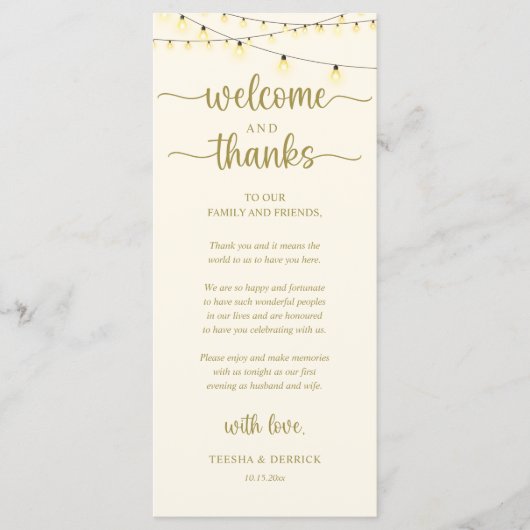 Programme "Welcome and Thanks" Rustic Reception Guest Card (Devant)