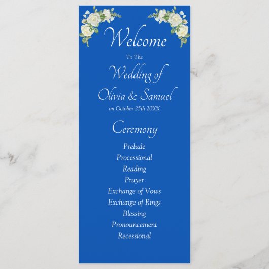 Programme Welcome to Wedding Ceremony, Cobalt Blue White  (Devant)