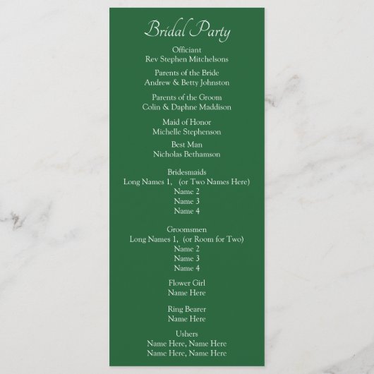 Programme Welcome to Wedding Ceremony, Emerald Green & Gold (Dos)