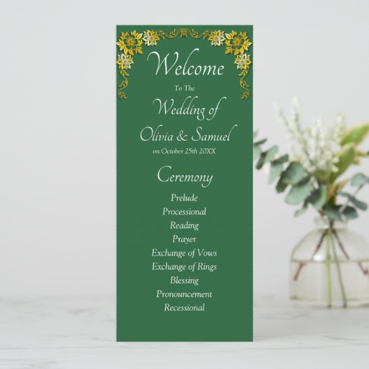 Programme Welcome to Wedding Ceremony, Emerald Green & Gold (Debout devant)