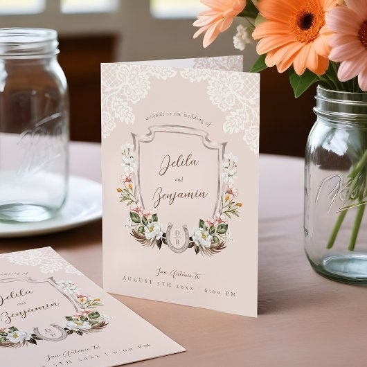 Programme Western Boho Watercolor Floral Cowboy Boot Mariage