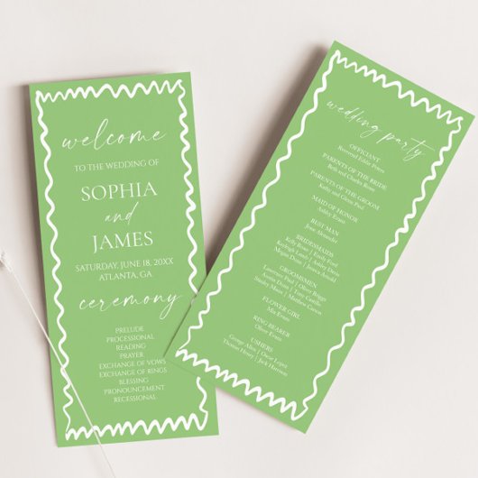 Programme Whimsical Citrus Green Wavy Border Wedding
