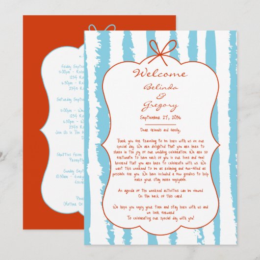 Programme Whimsical Stripes Handwritten Wedding Itinerary (Devant / Derrière)