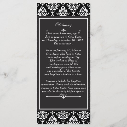 Programme White Damask Funeral Programme/Nécrologie (Dos)