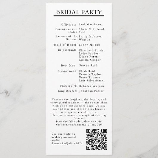 Programme White Modern Minimalist Bridal Program QR Code (Dos)