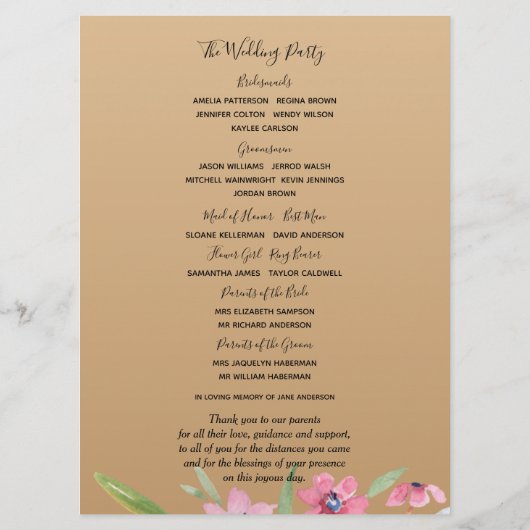 Programme White Narcissus sur Champagne Gold Wedding Program (Dos)
