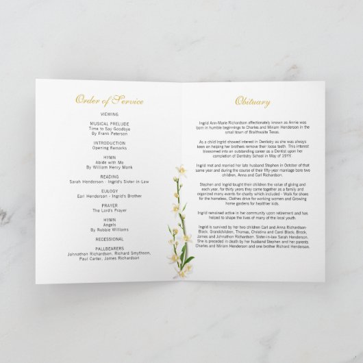 Programme White Orchid Lily Deux photos Funérailles (Intérieur)