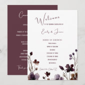 Programme Wine Red Plum Mauve Fall Floral Wedding (Devant / Derrière)